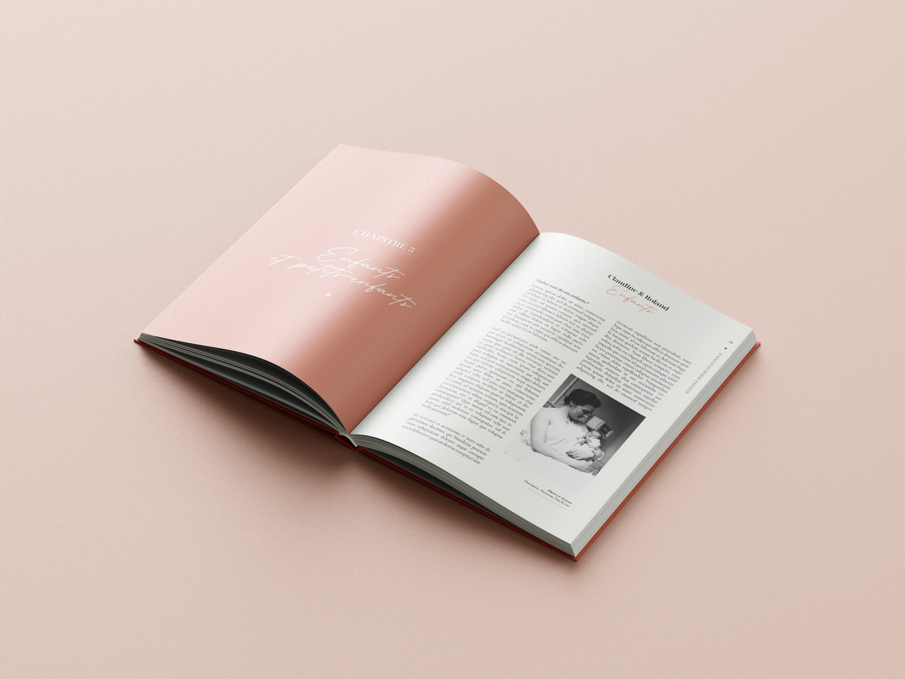Livre personnalisé Bavardises avec la page enfants et petits-enfants coloris rosée d'une biographie facile à réaliser